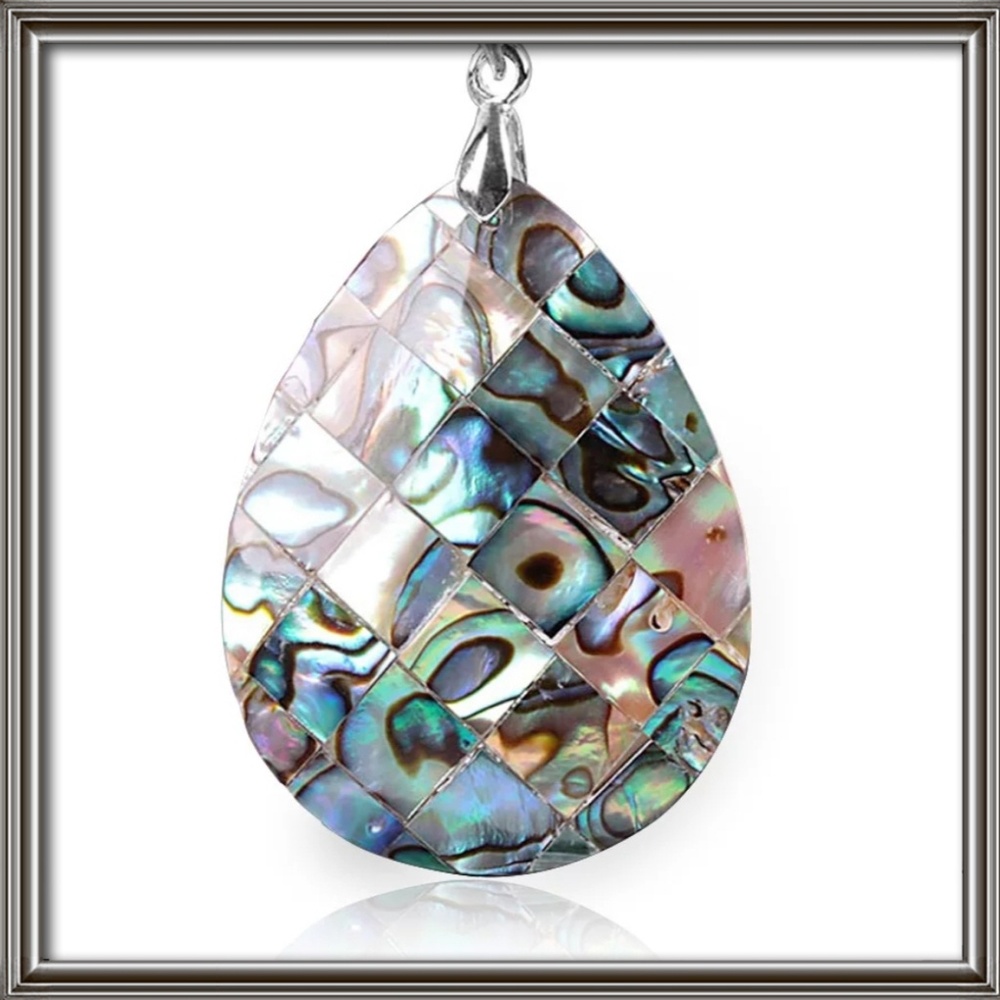 Natural Abalone shell pendant .925 silver chain.